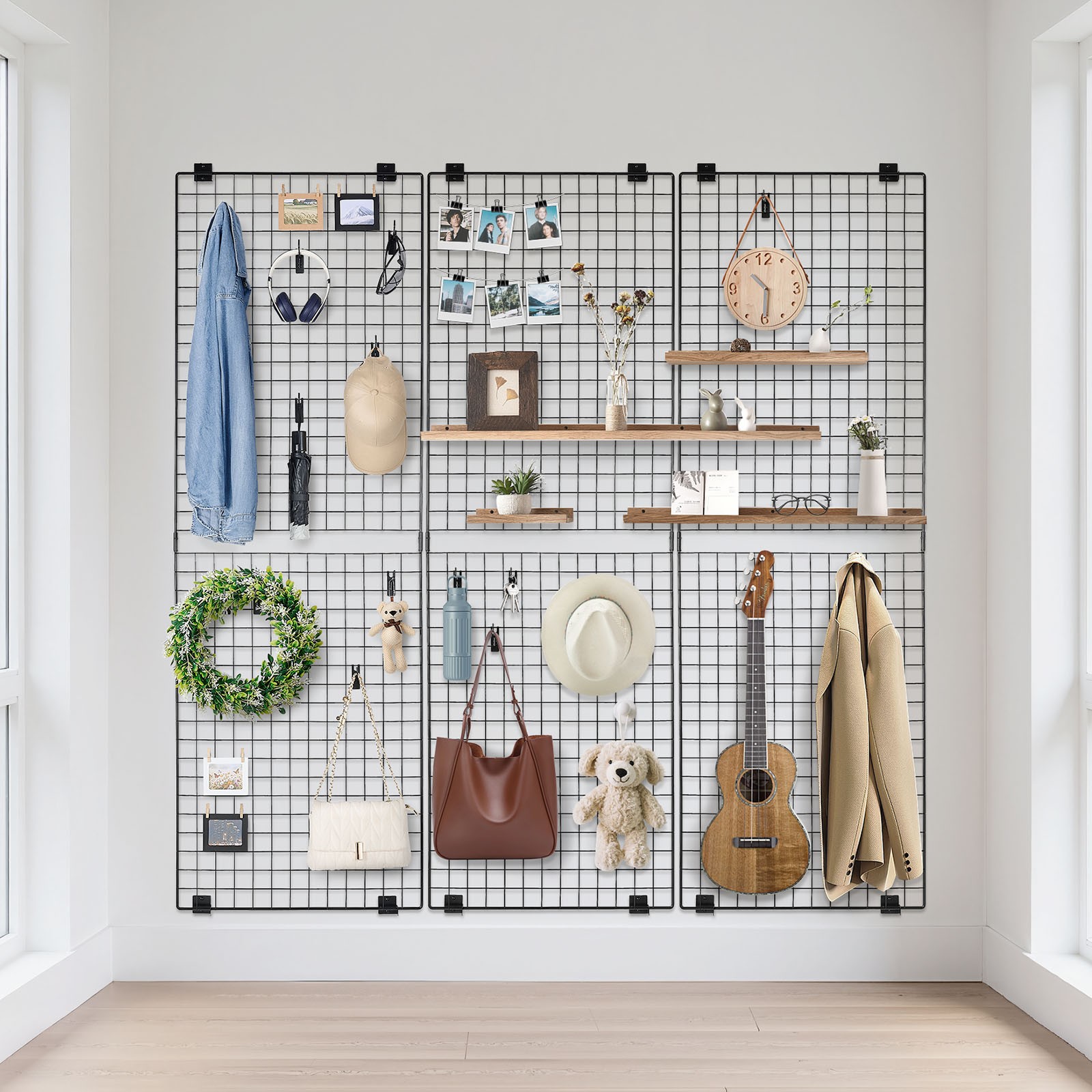 Uimoso Set of 3 Wall Grid Panels 2x6 ft Wire Display Racks in Black Finish