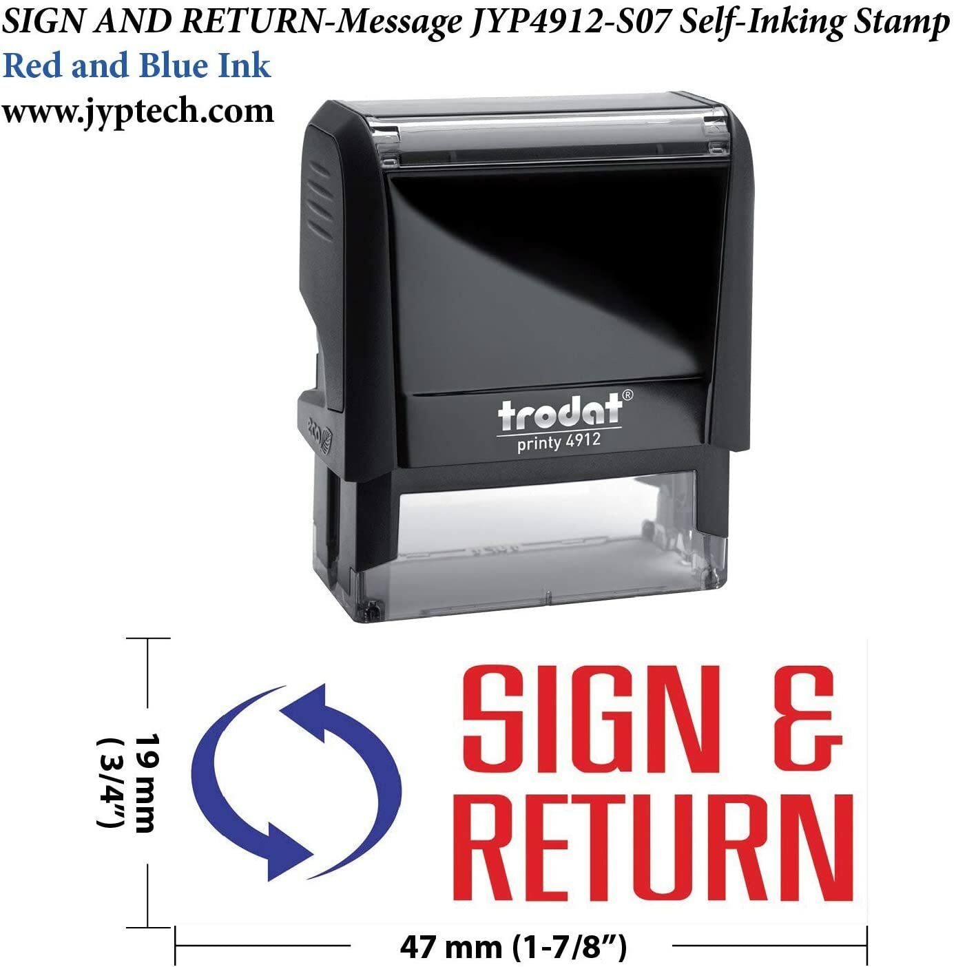 Sign and Return w. Pic. - Trodat 4912 Self-inking Stamp (2-Color Red / Blue Ink)
