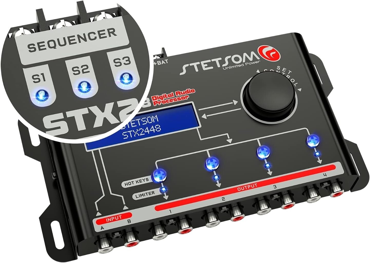 Stetsom STX2448 DSP Crossover Equalizer 4 Channel Digital Audio Processor LCD