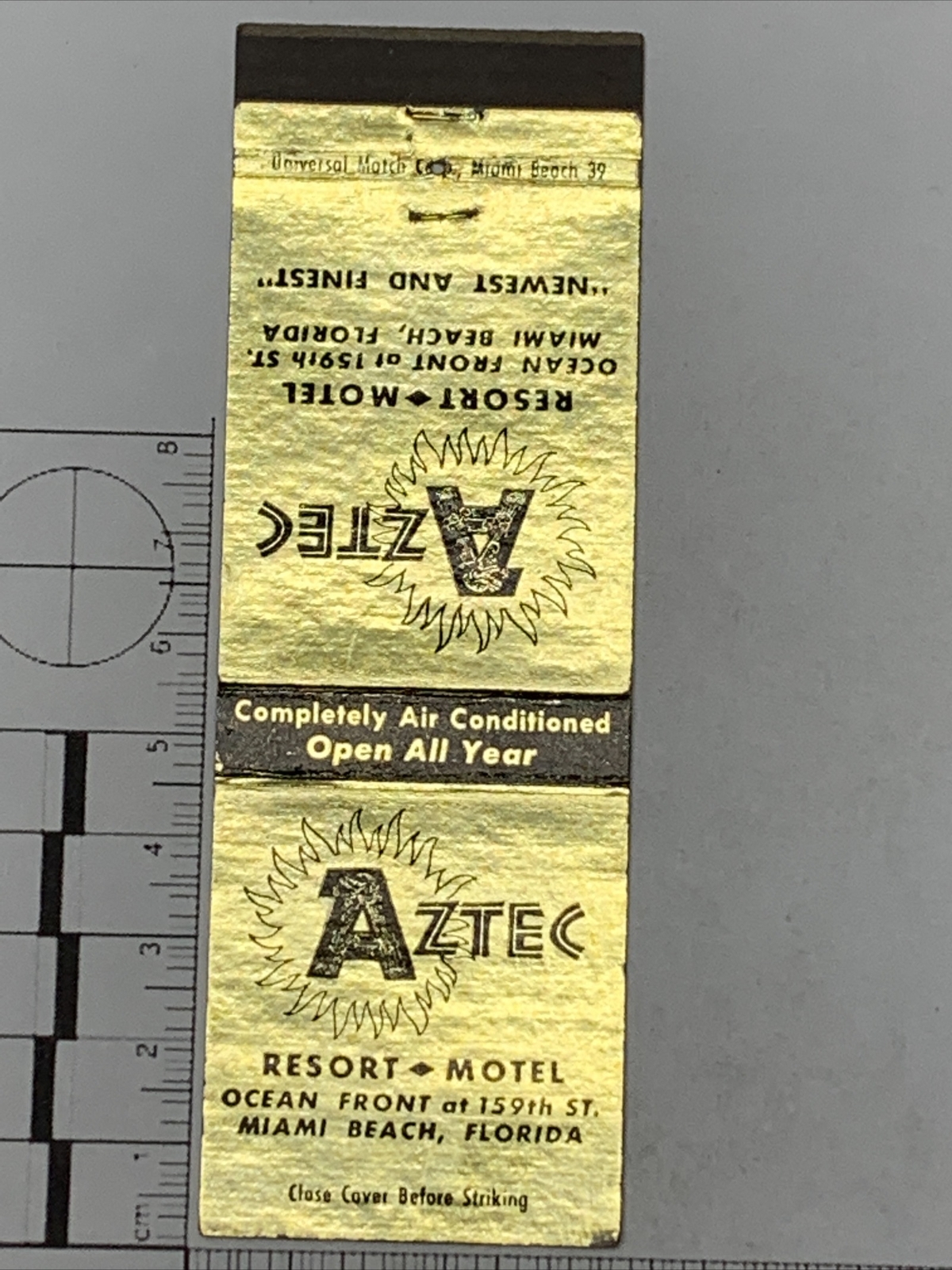 Front Strike Matchbook Cover   Aztec Resort Motel  Miami Beach, Fl  gmg