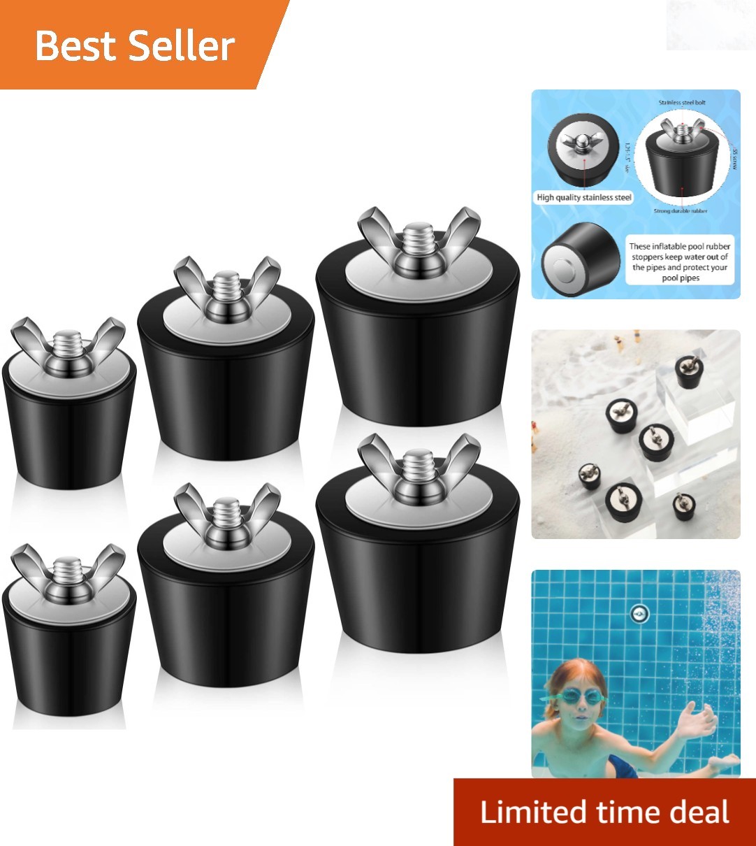 Pool Plugs 6 Pcs Heavy Duty Rubber Expansion 1-1.5 inch for Above Ground Pool...