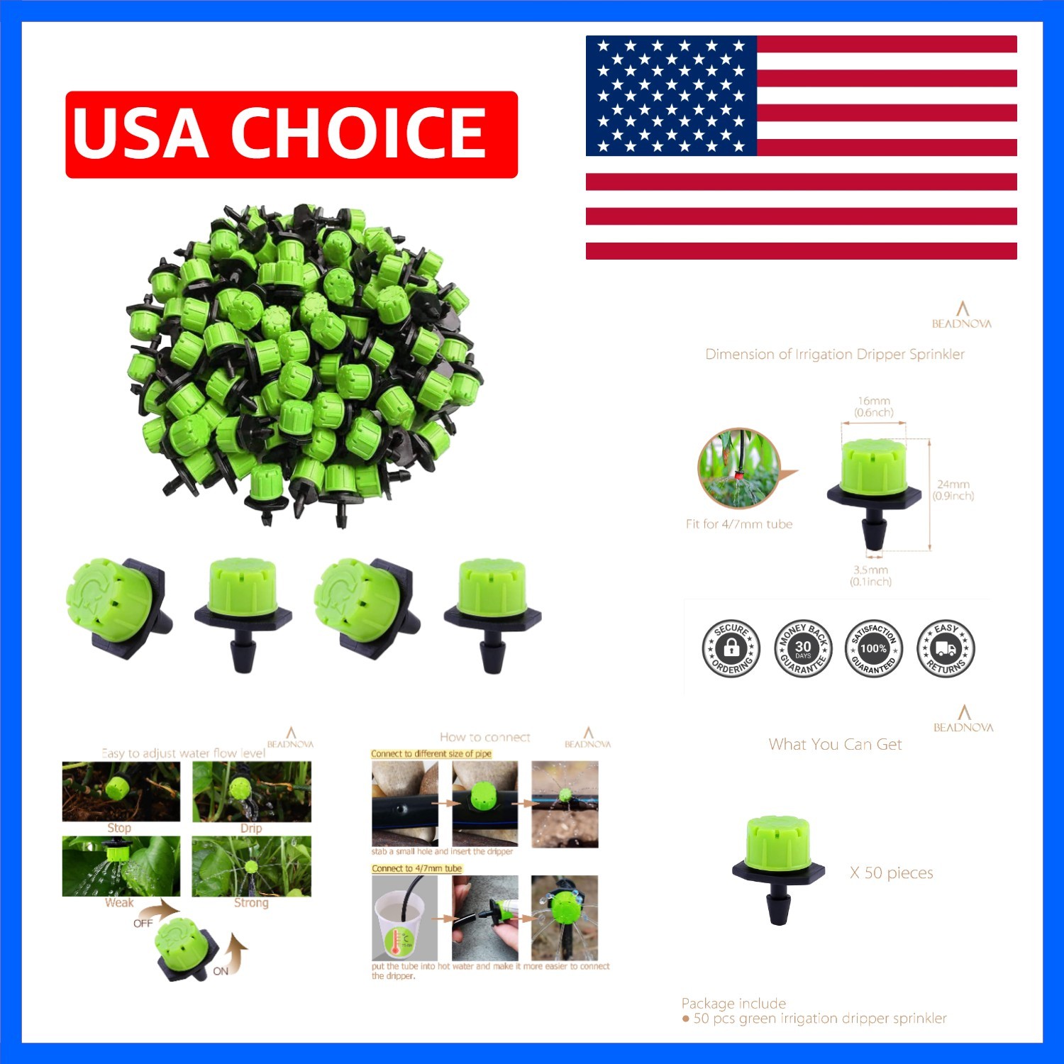 Drip Irrigation Emitters 50 Pcs Irrigation Drippers 360 Degree System Emitter...