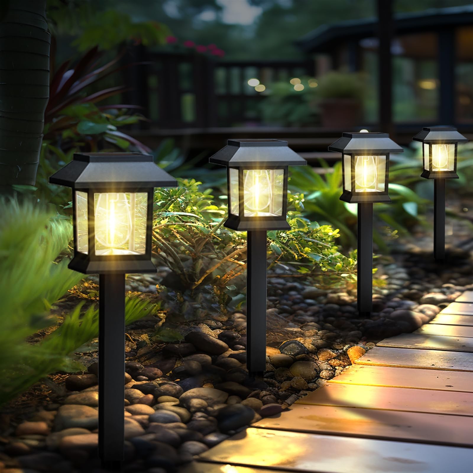 Greluna Solar Lights Outdoor,12 Pack 3000K Waterproof Auto On/Off Warm White