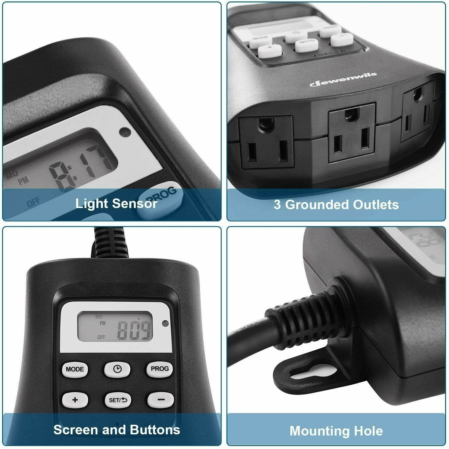 DEWENWILS Outdoor Timer Outlet Plug-in Digital Outside Timer for Holiday Light