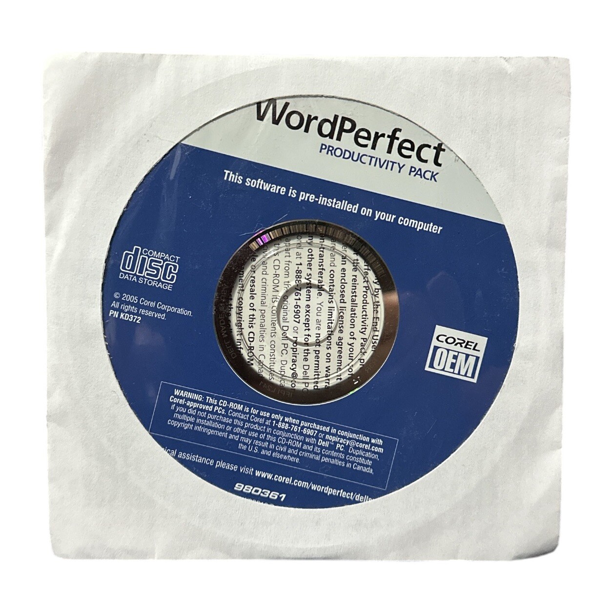 Corel WordPerfect Productivity Pack OEM Dell CD Word Processor DP/N 0CD940