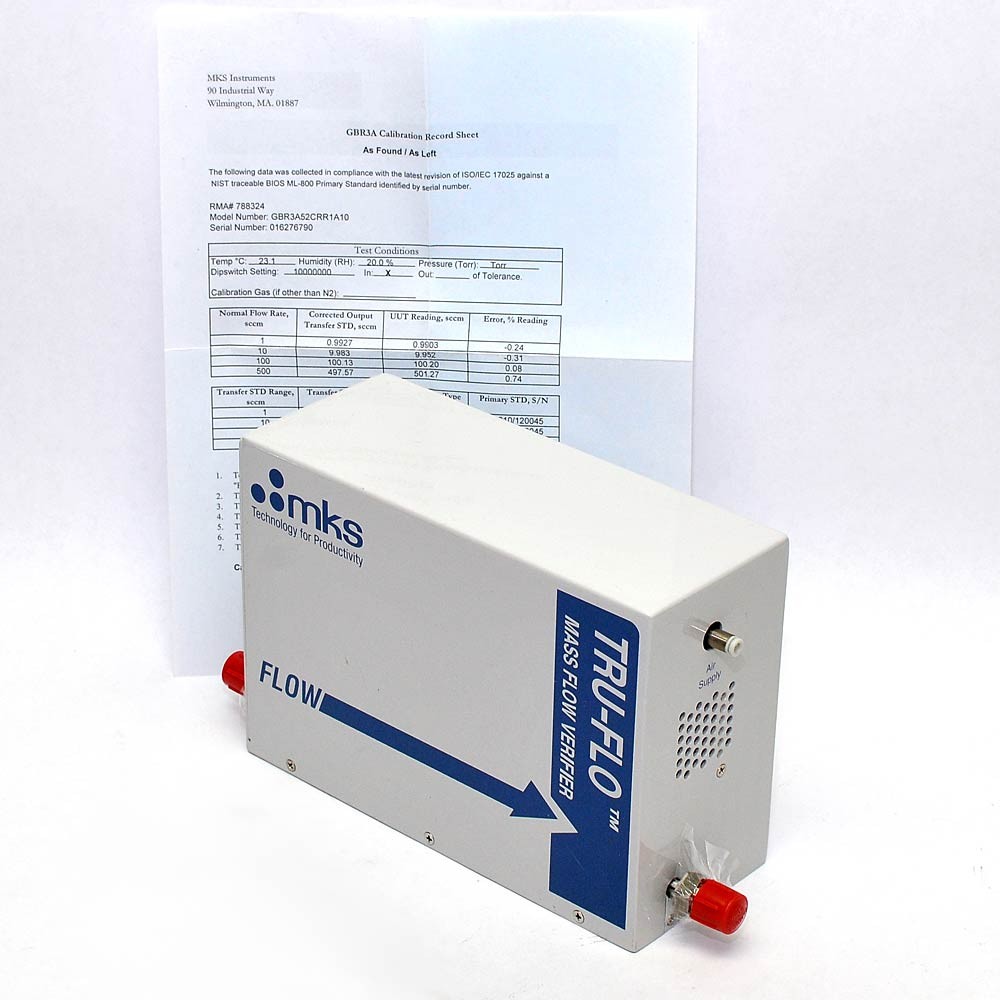MKS Instruments GBR3A52CRR1A10 Tru-Flo Mass Flow Verifier 500SCCM w/Expired Cert