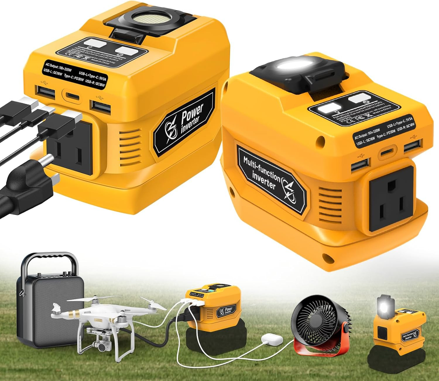 220W Power Inverter Compatible with Dewalt 20V Battery, DC 20V to AC 110V Portab