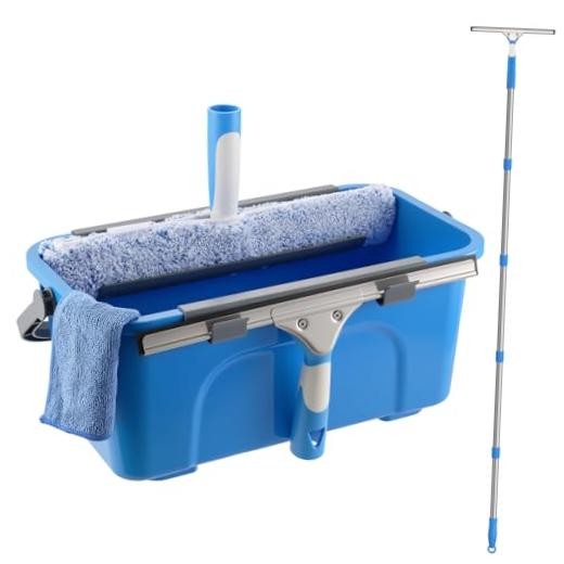 Professional Window Cleaning Kit with Bucket 3 Gallon, 14" Window Squeegee