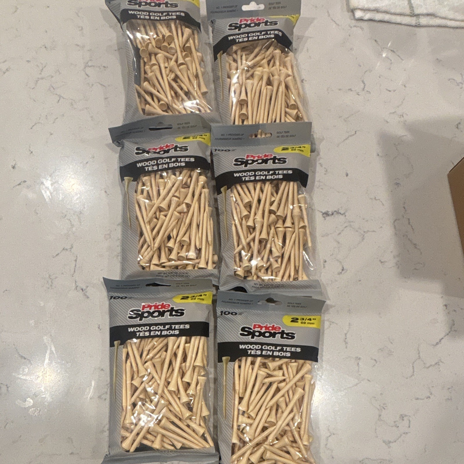Pride Sports Pride Deluxe Wood Golf Tees, Natural, 2 3/4 in 6 bags of 100