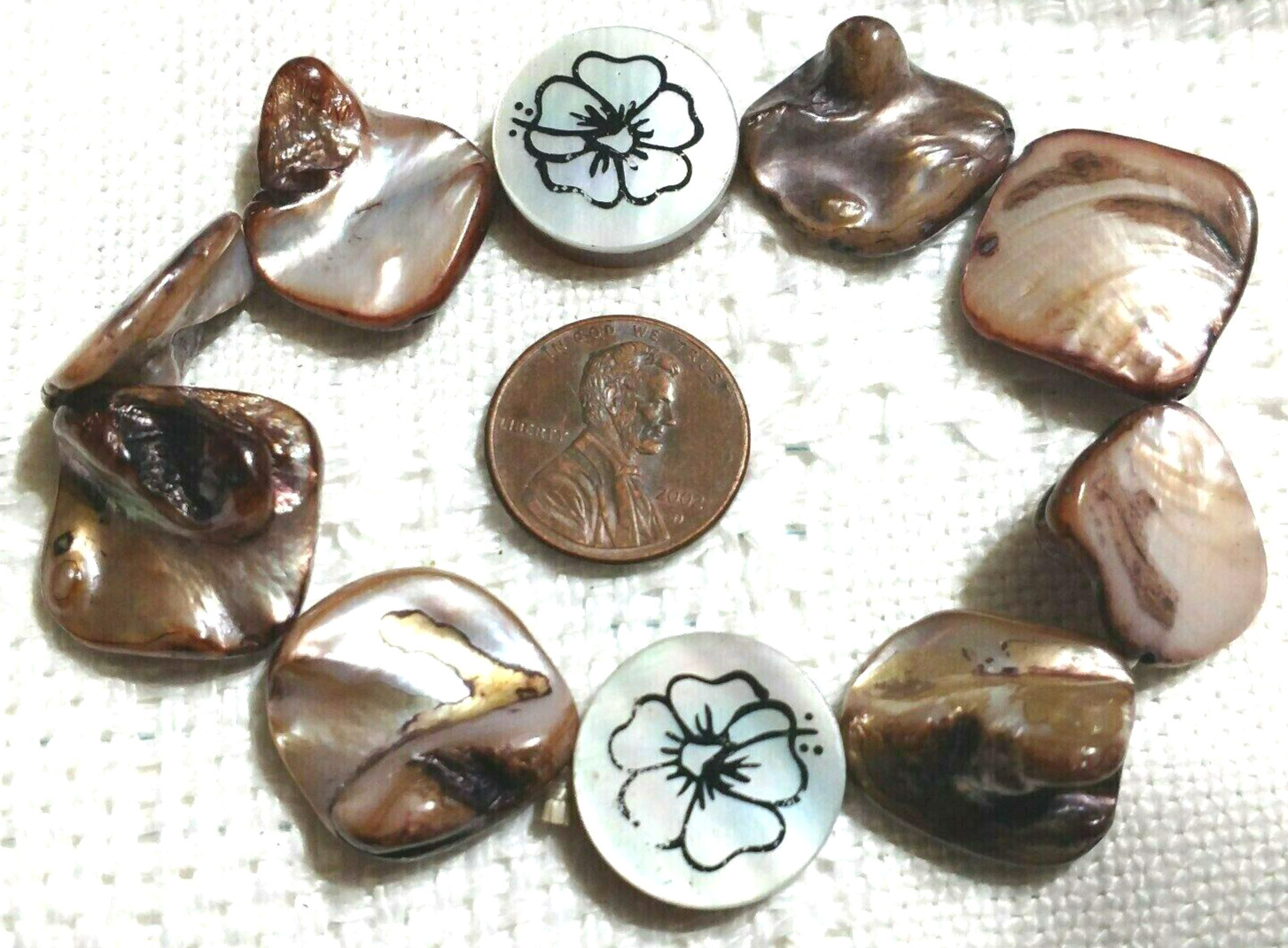 Chunky Natural Shell Mother of Pearl MOP Stretch Bracelet Abalone