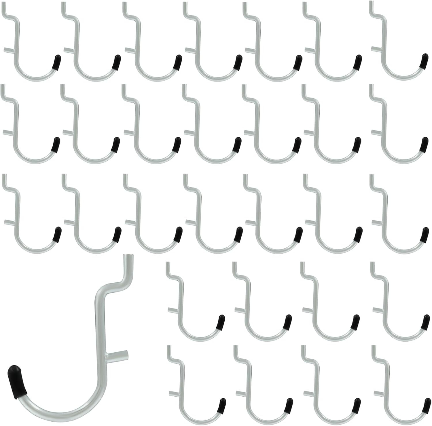 30Pcs Metal Pegboard J Hooks, 1/4" Pegboard Wall Display Assortment Peg Board