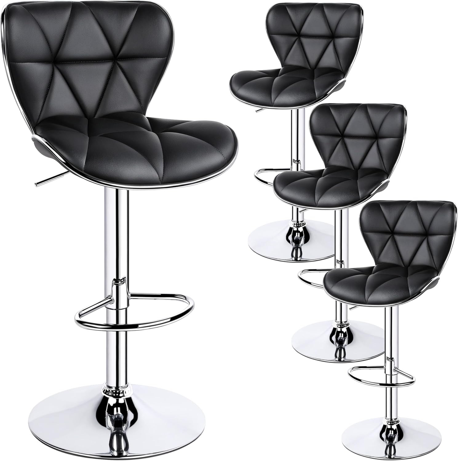 Bar Stools Set of 4 Island Chairs Shell Back PU Leather Adjustable Barstools