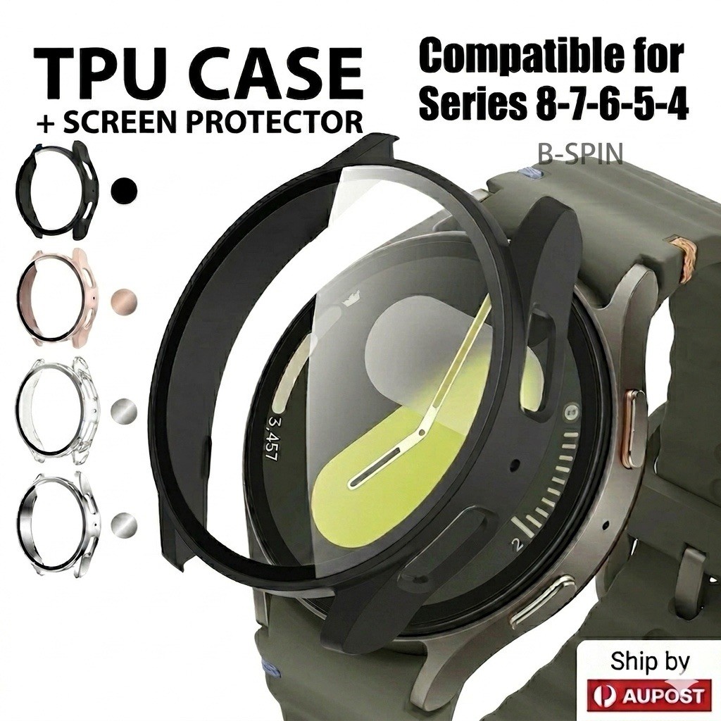Samsung Galaxy Watch 9 8 7 6 5 40 44 TPU Glass Full Screen Protector Case Cover