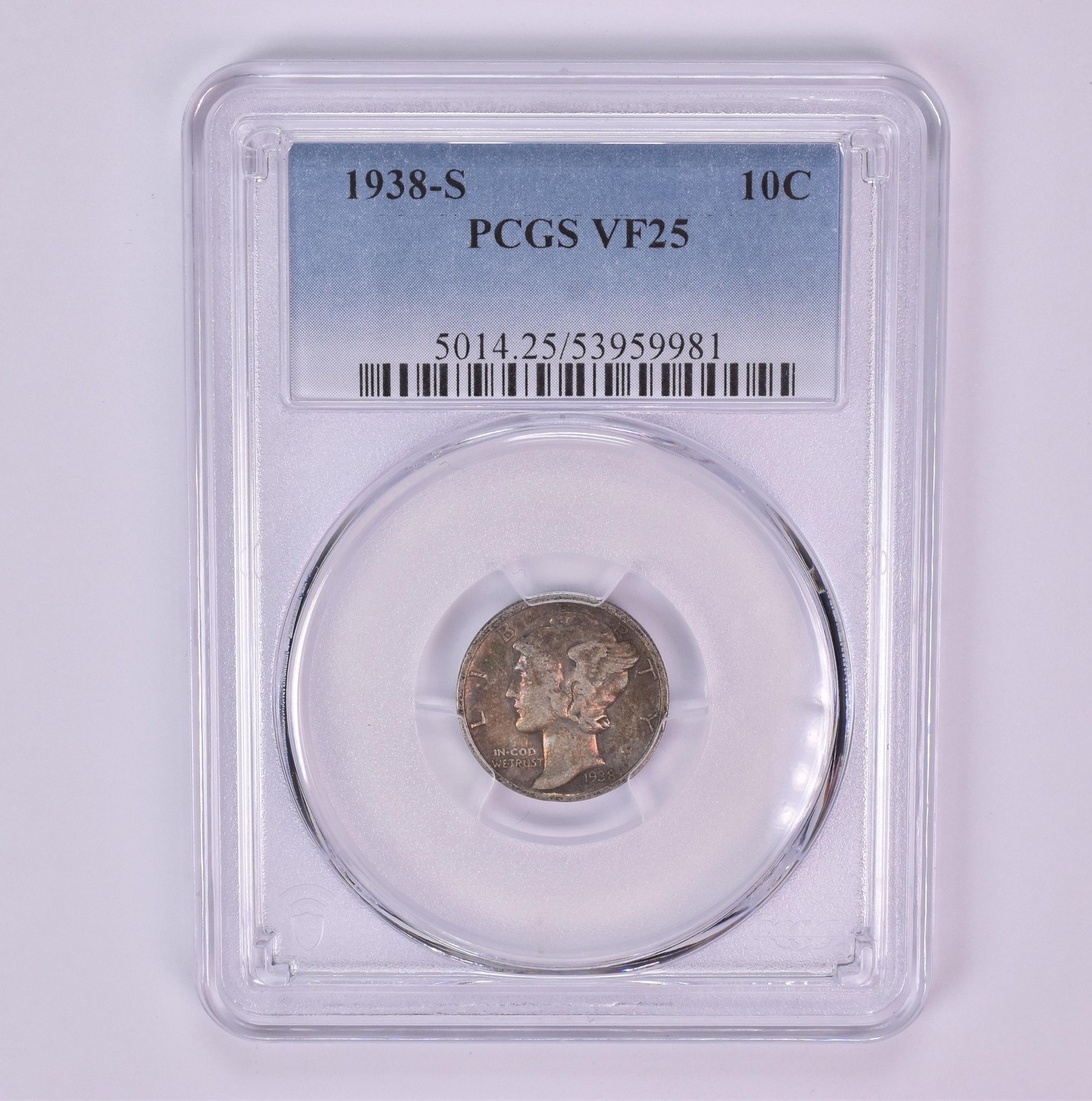 1938-S Mercury Dime VF25 PCGS Beautiful Tone *1539