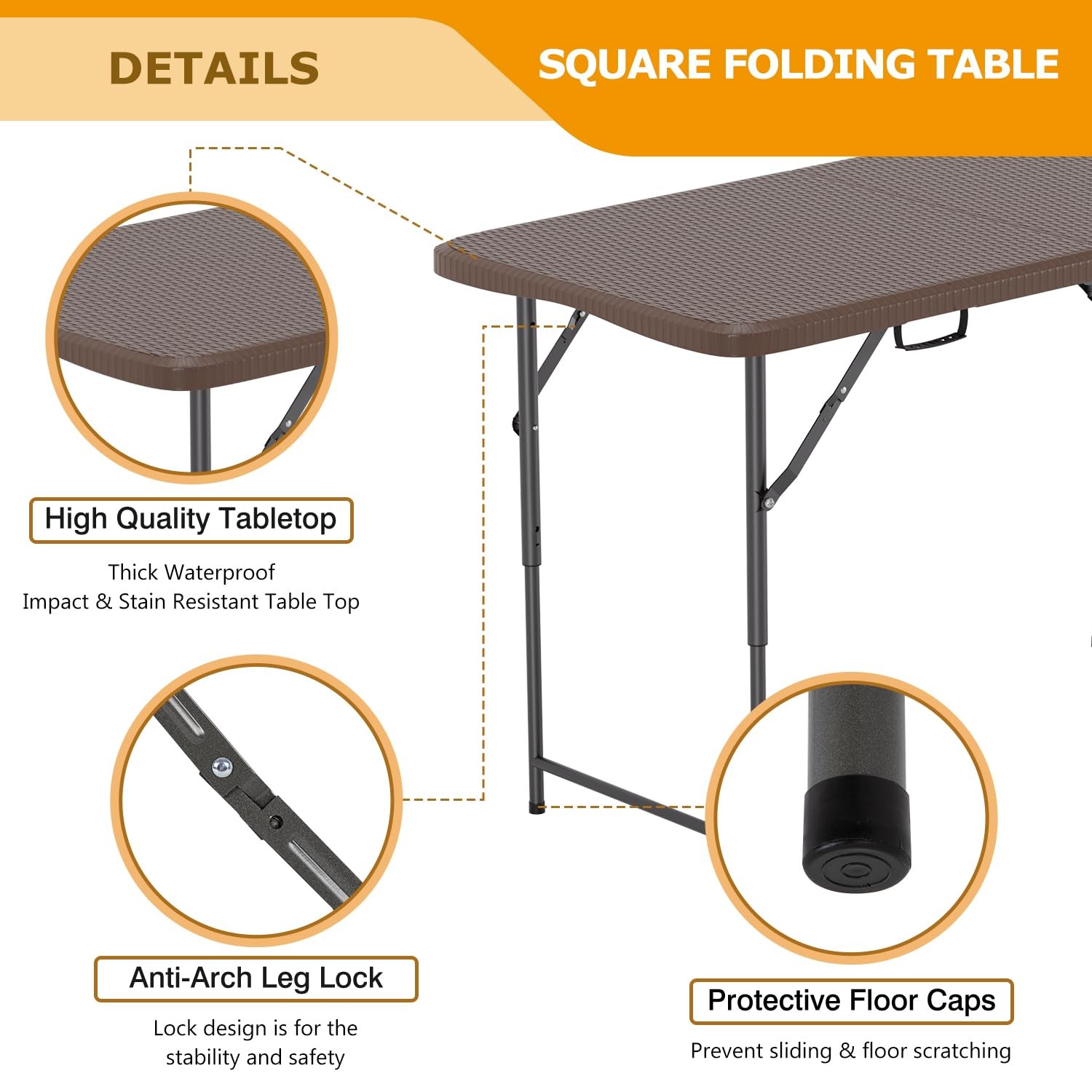4FT Folding Table Half Portable Foldable Table Picnic Table for Office Home C...