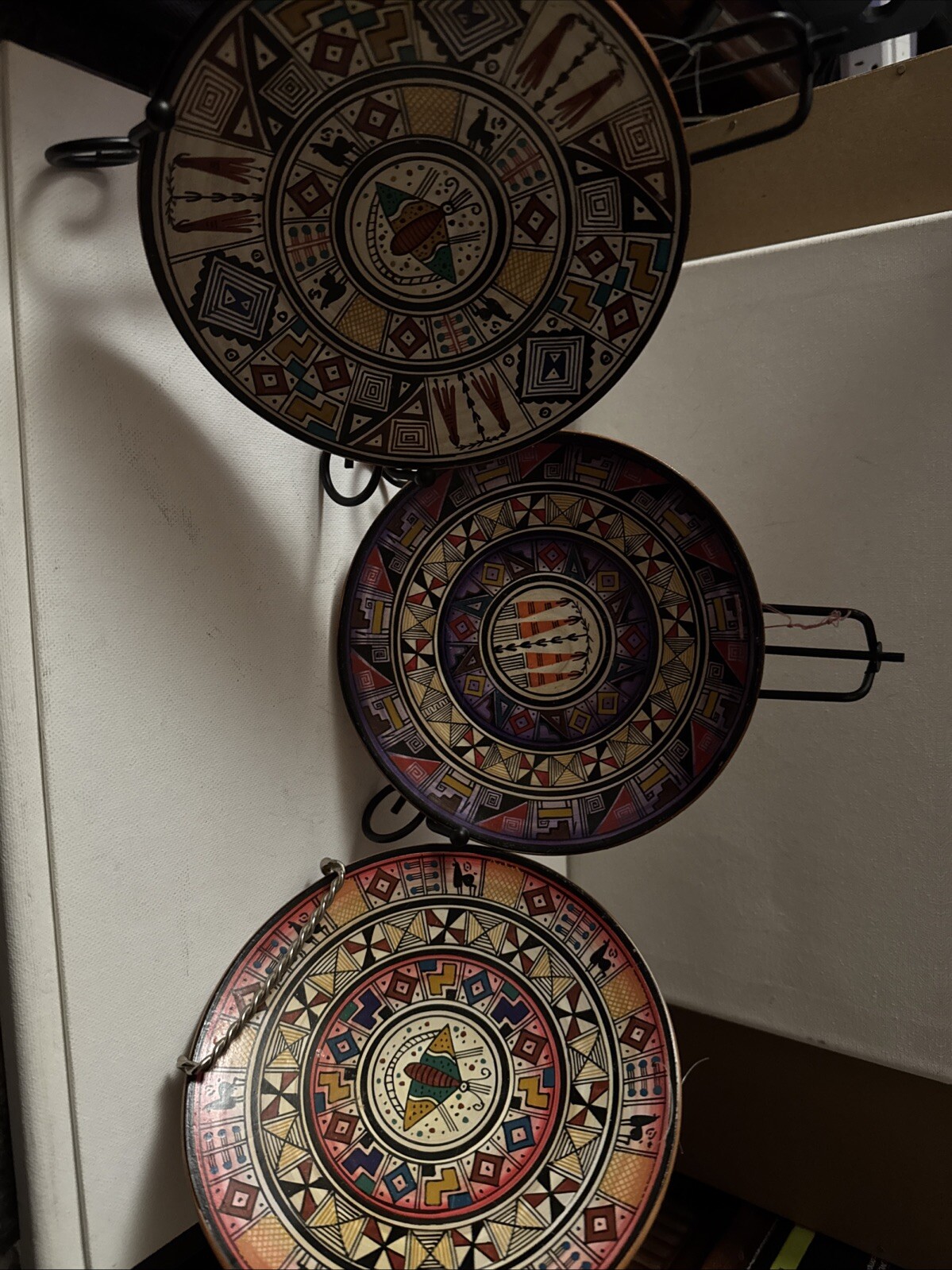 Vintage Hand Painted Redware Llama Plate Wall Hanging PERU