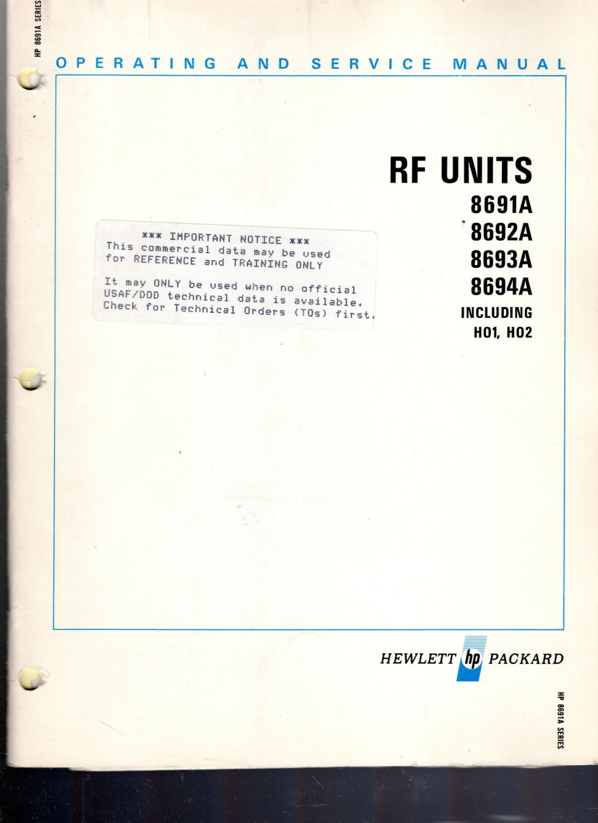 Hewlett Packard RF Units 8691, 92, 93, 94A  Operating&Service Manual 08961-90021
