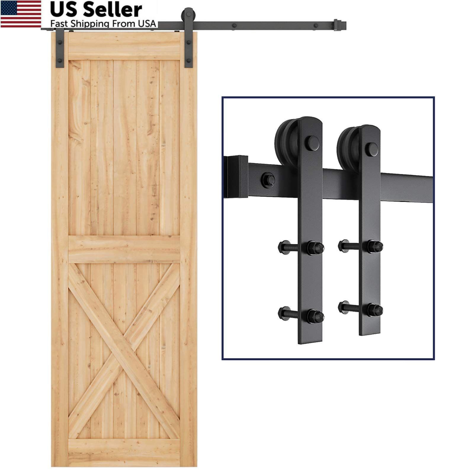 SMARTSTANDARD 5ft Sliding Barn Door Hardware kit, Fit 5 Feet, Brown, Black