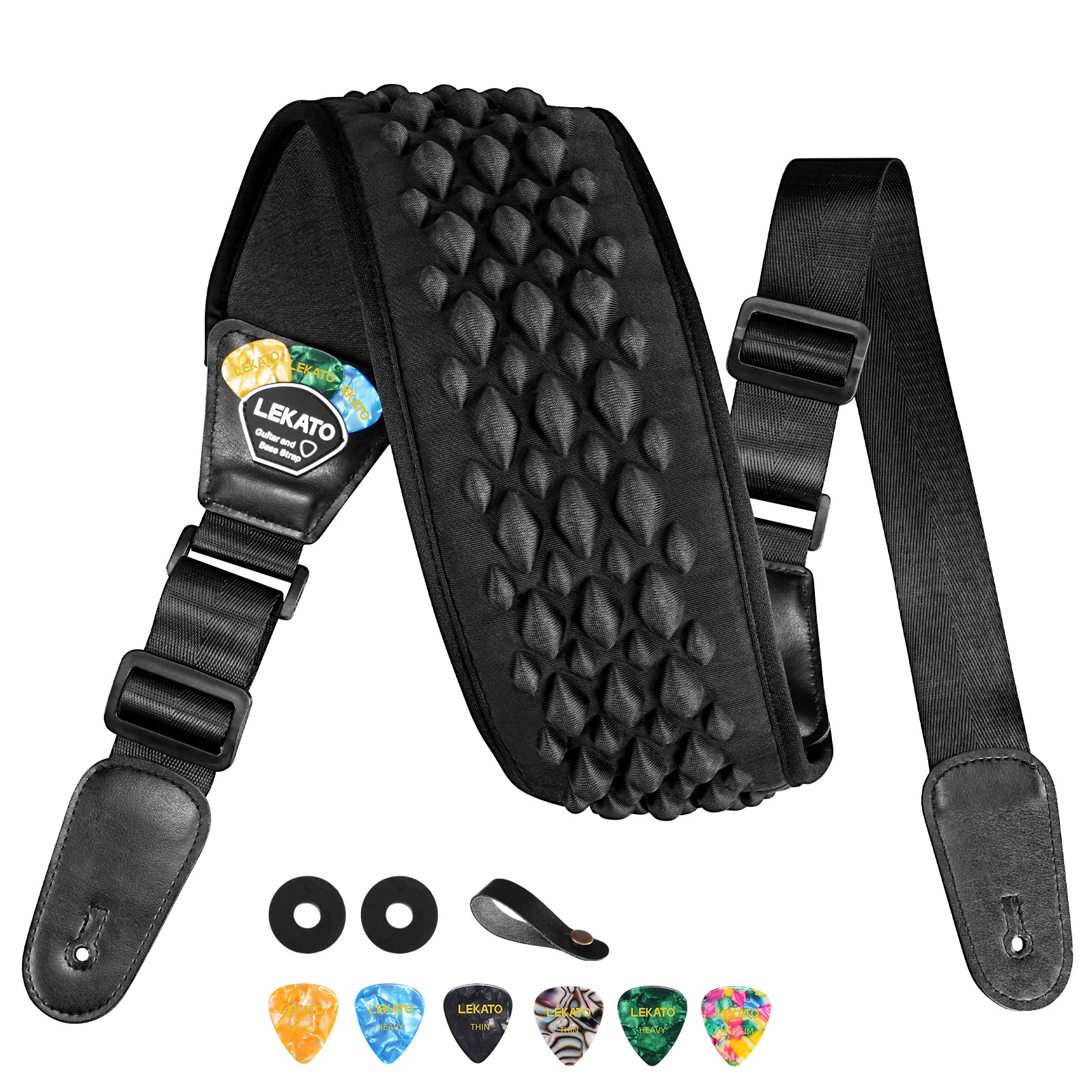 LEKATO 3.5" Padded Guitar Strap Neoprene 3D Sponge for Bass Electric +Locks Pick