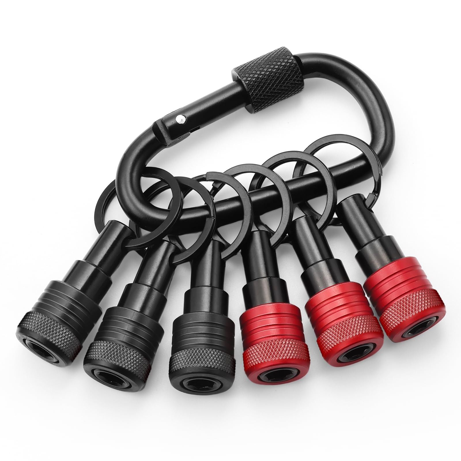 Non-Slip Bit Holder 6Pc, 1/4" Drill Bit Holder Key Chain with Carabiner