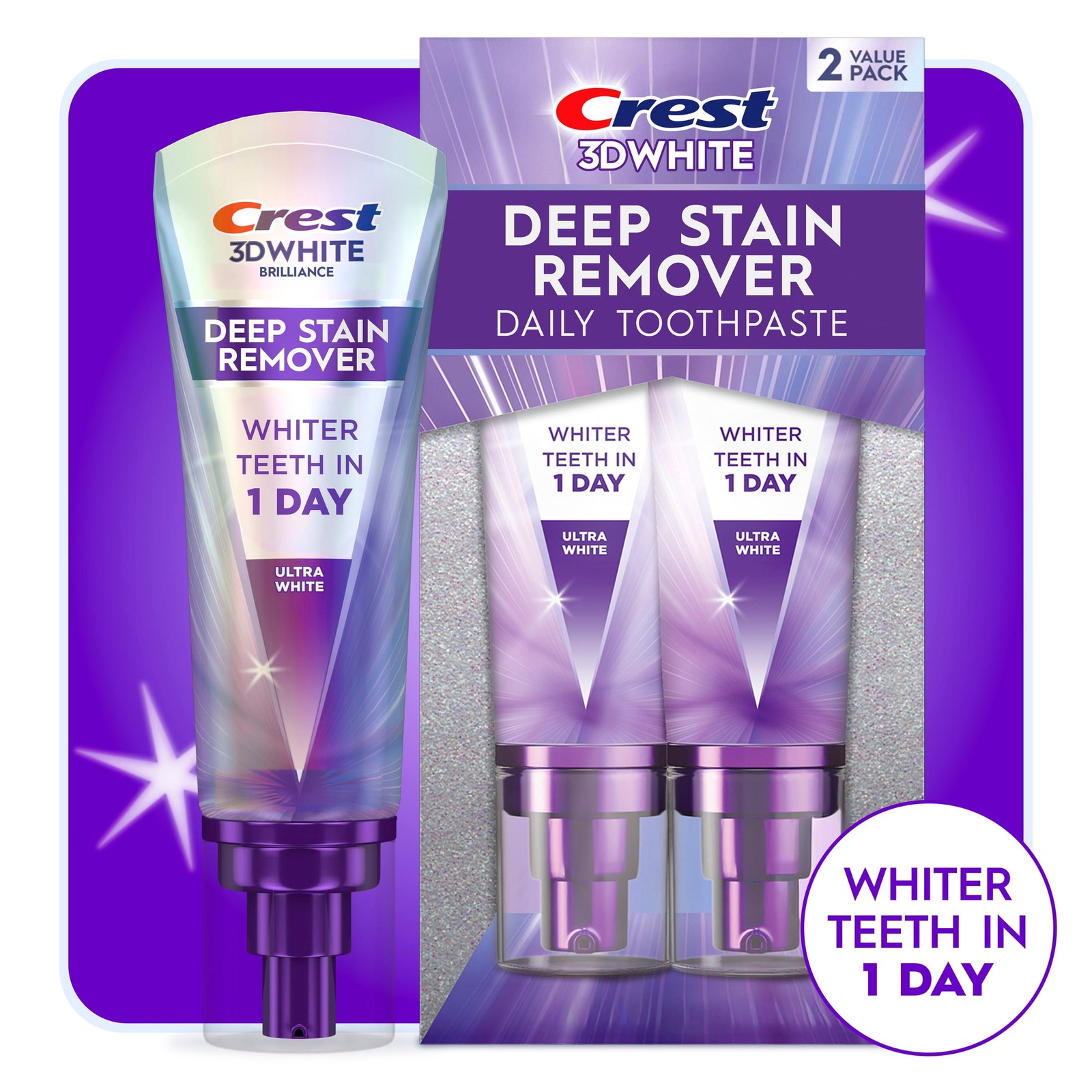 (2 pack) Crest Toothpaste 3DWhite Deep Stain Remover Ultra White - 3.1oz/2pk