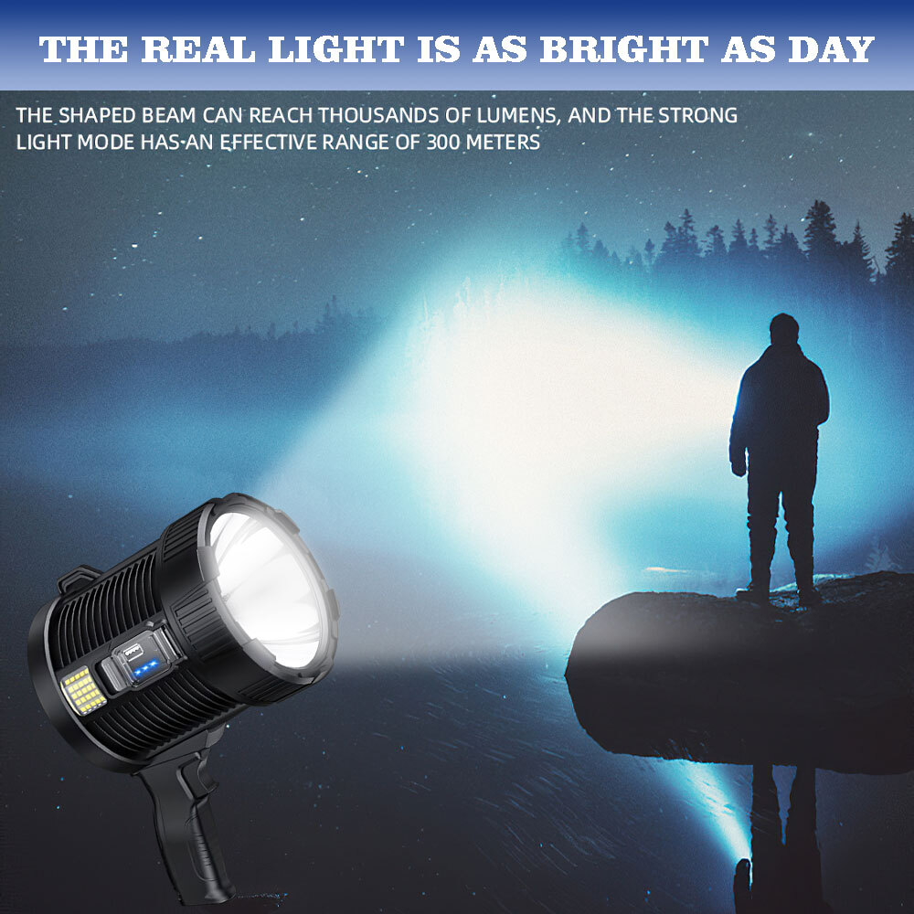 Solar Power 200000LM Super Bright LED Searchlight Spotlight USB Flashlight Light