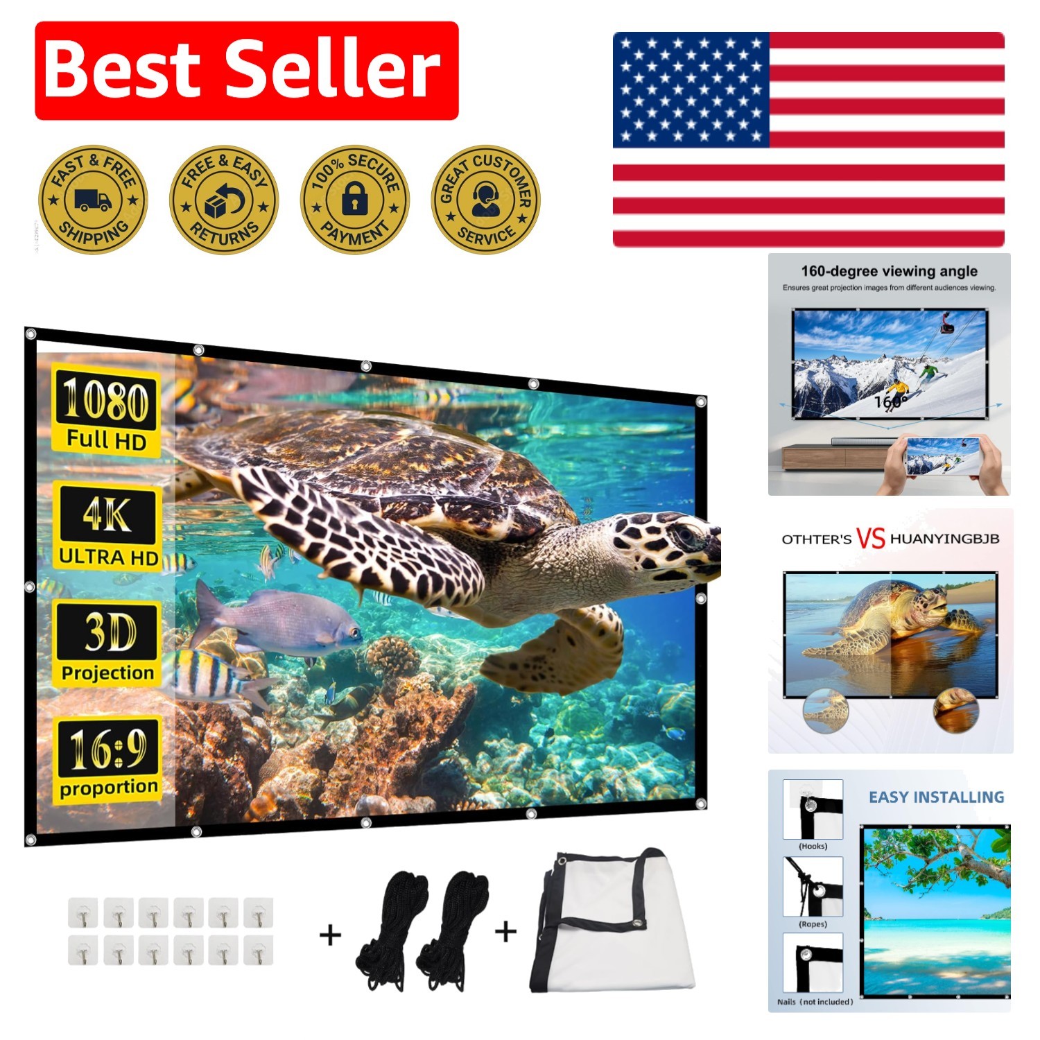 Durable 120 Inch 4K Projector Screen - Stunning Visuals for Your Entertainment