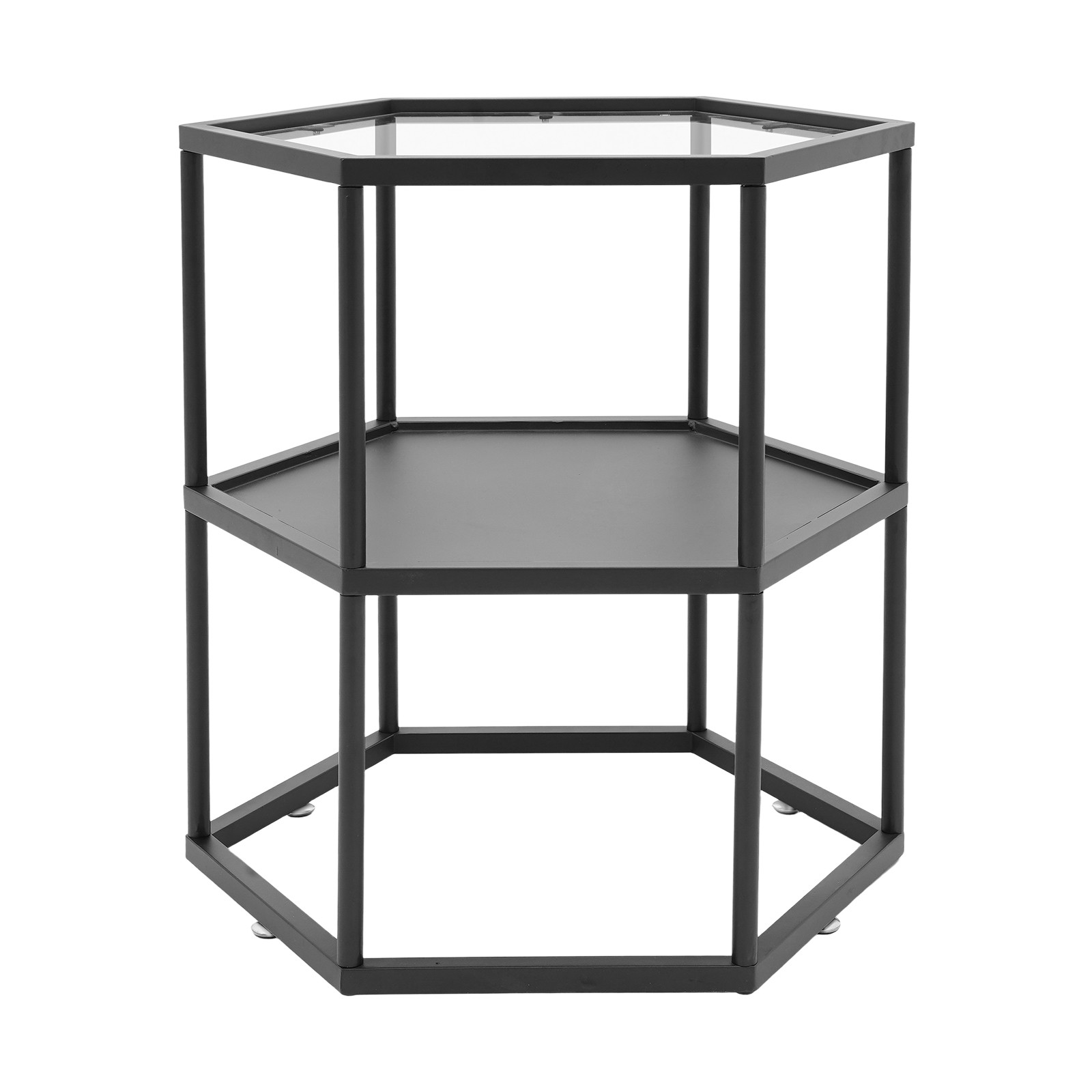 Modern Side Table, Hexagonal Side Table, Iron Side Table with 2-Tier Storage She