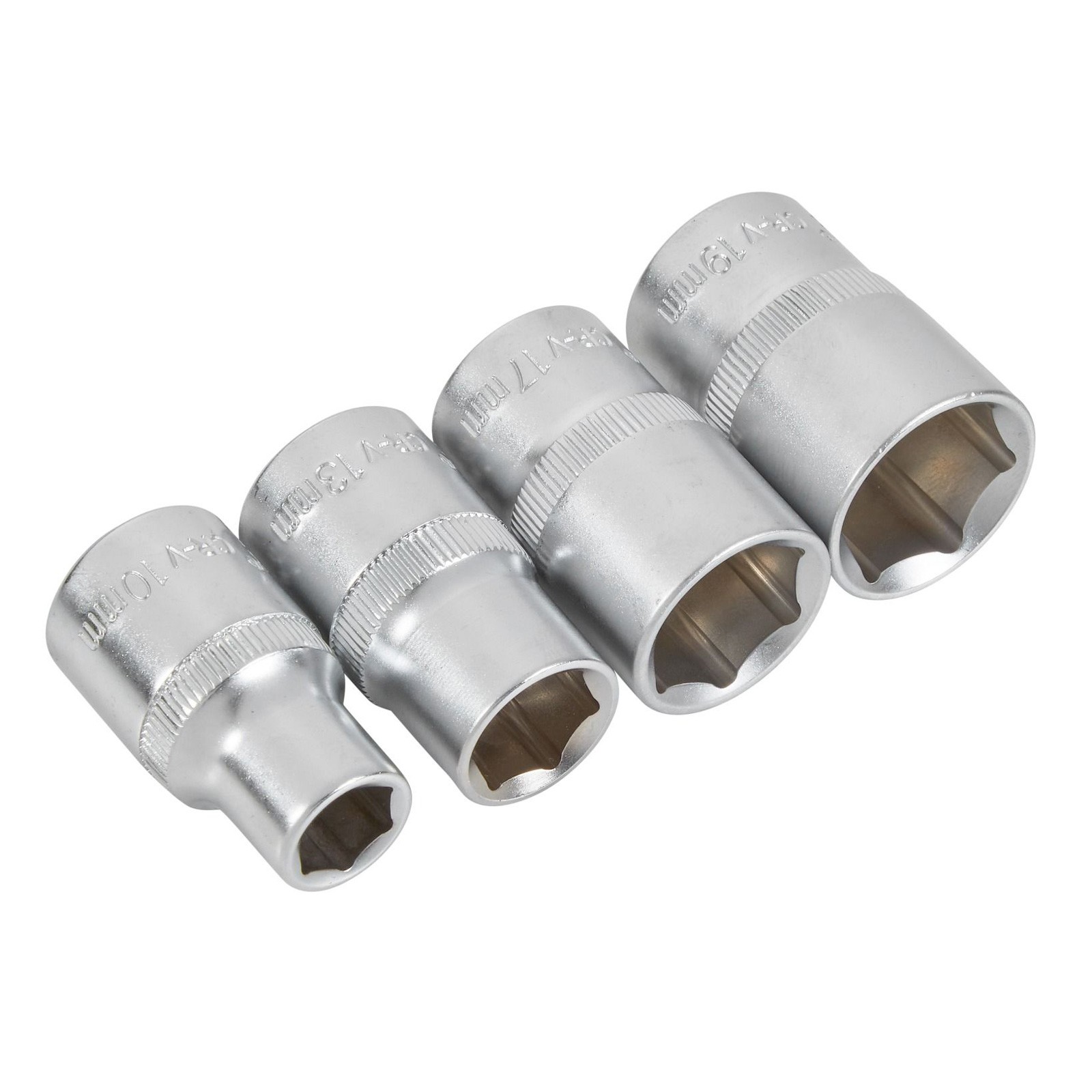 4pc Socket Set 1/2in. Dr. 10mm 13mm 17mm 19mm Metric Chrome Vanadium Hex Sockets