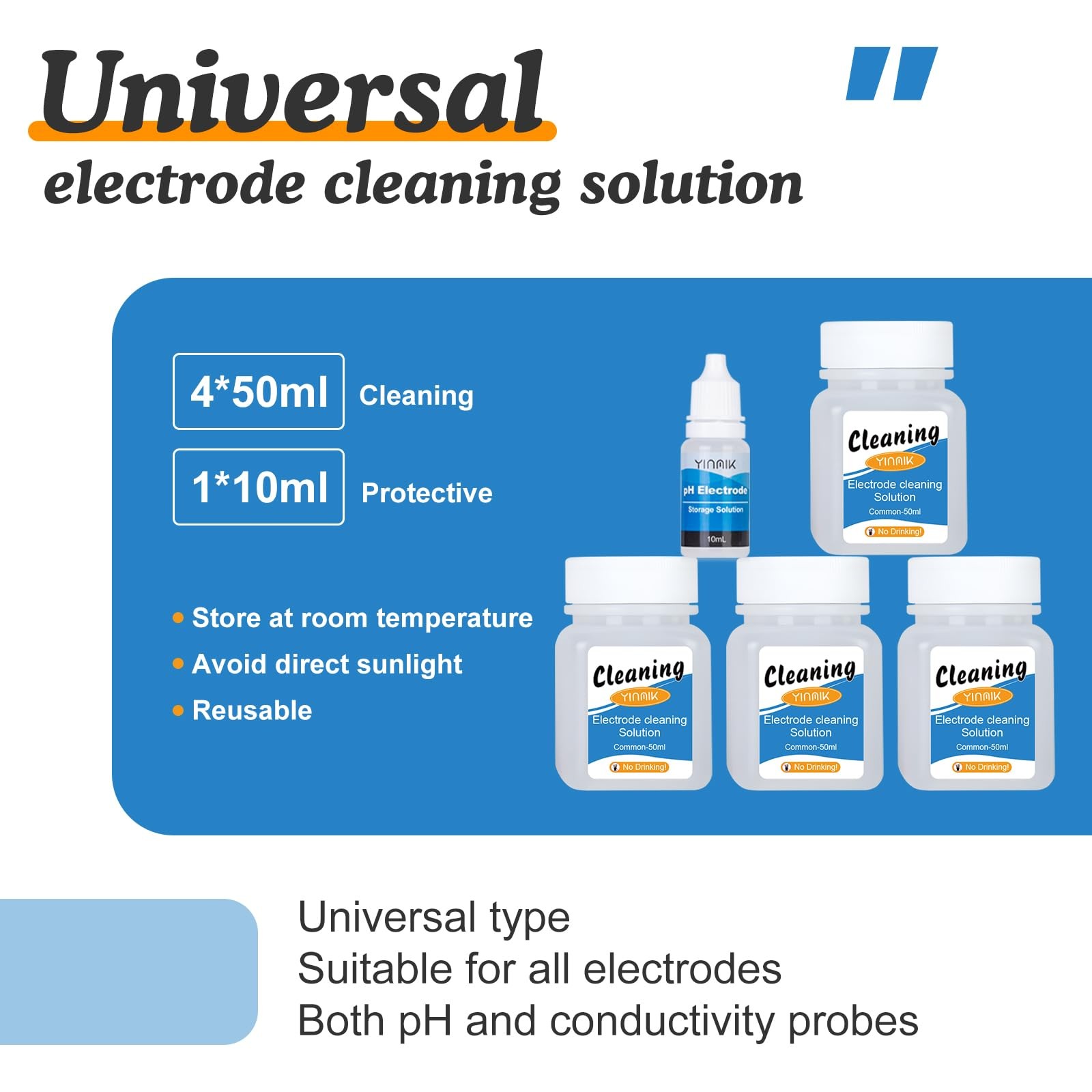Cleaning Solution for pH Electrode 50ml*4 for pH Meter EC Meter TDS Salt Meter
