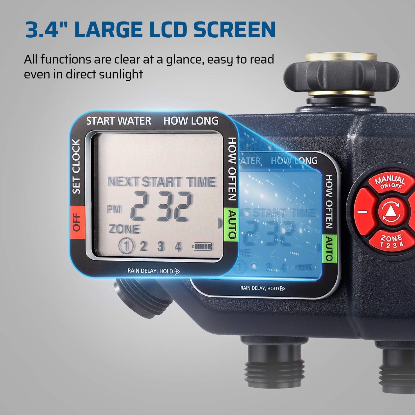 DEWENWILS Sprinkler Timer Programable Outdoor Irrigation Water Garden 4 Zone