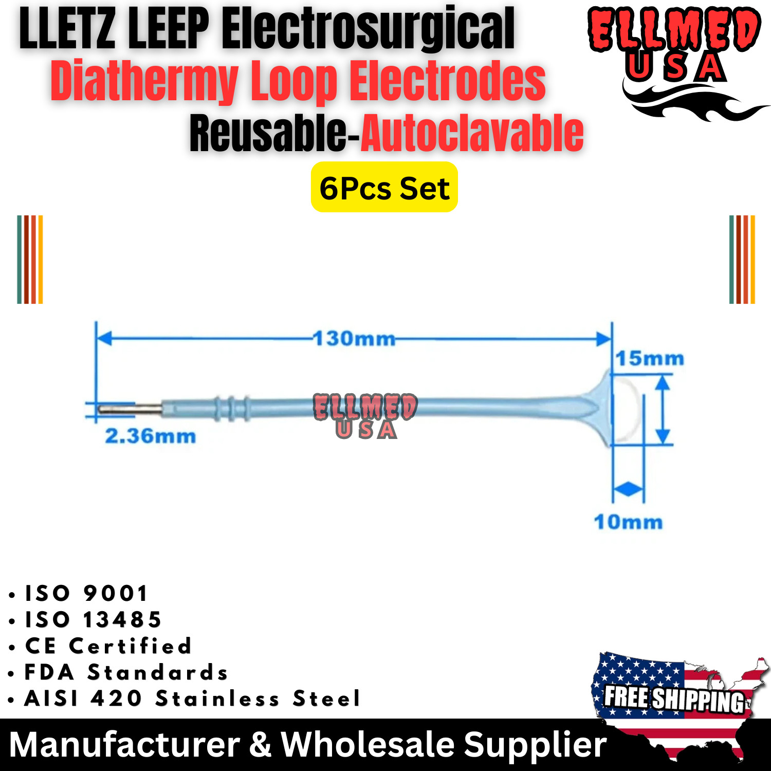 Electrosurgical LLETZ LEEP Electrodes 6Pcs Loop Electrodes Tungsten Tips New CE