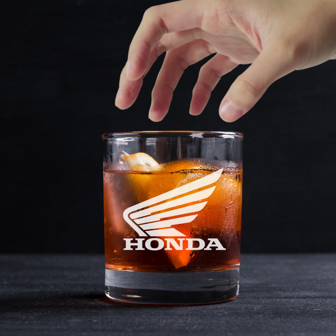 Custom Engraved Honda Motorcycle Whiskey Glass – 11 oz Standard Rocks Glass