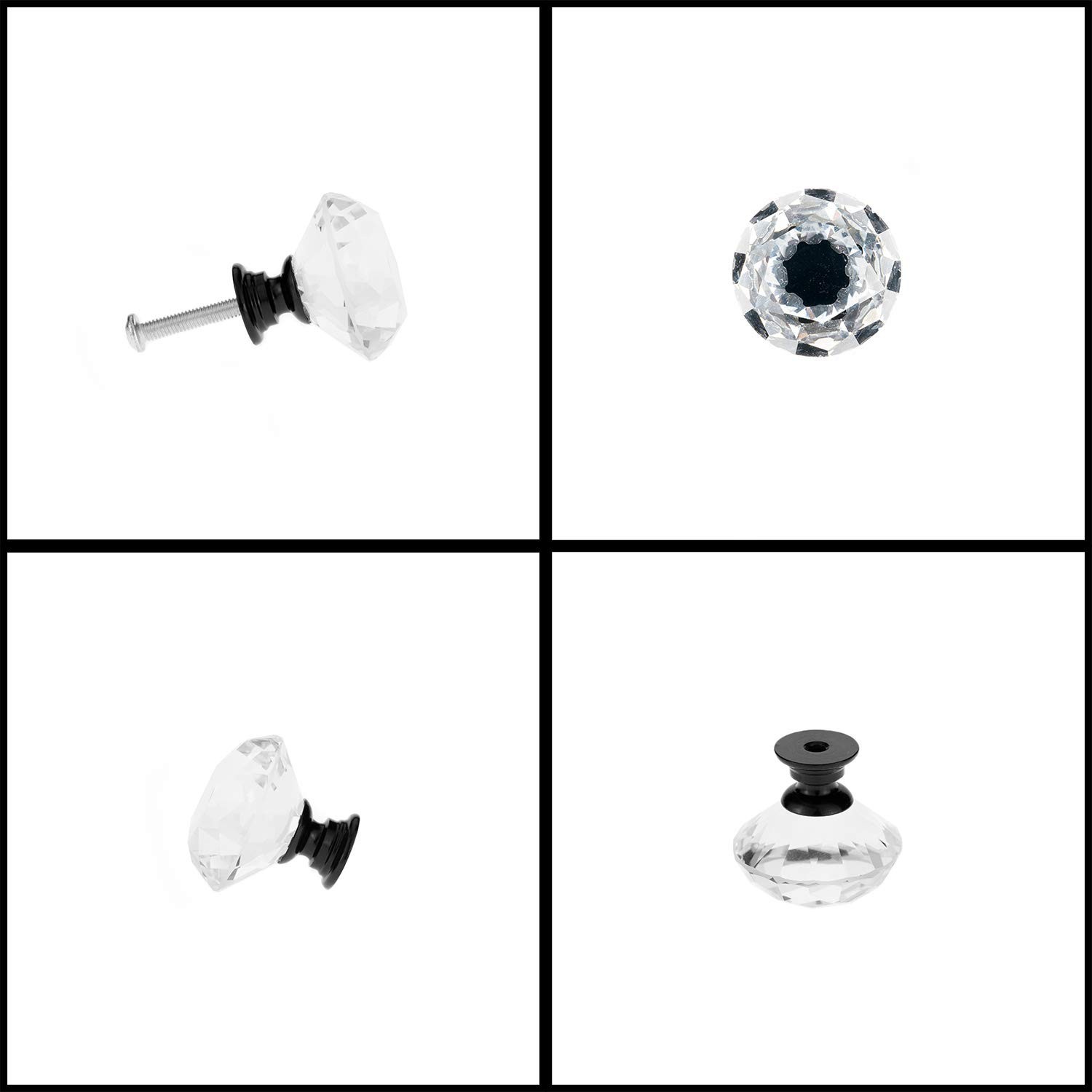YourGift 12 Pack Drawer Knobs Diamond Shaped Crystal Glass 30mm Cabinet Knobs...
