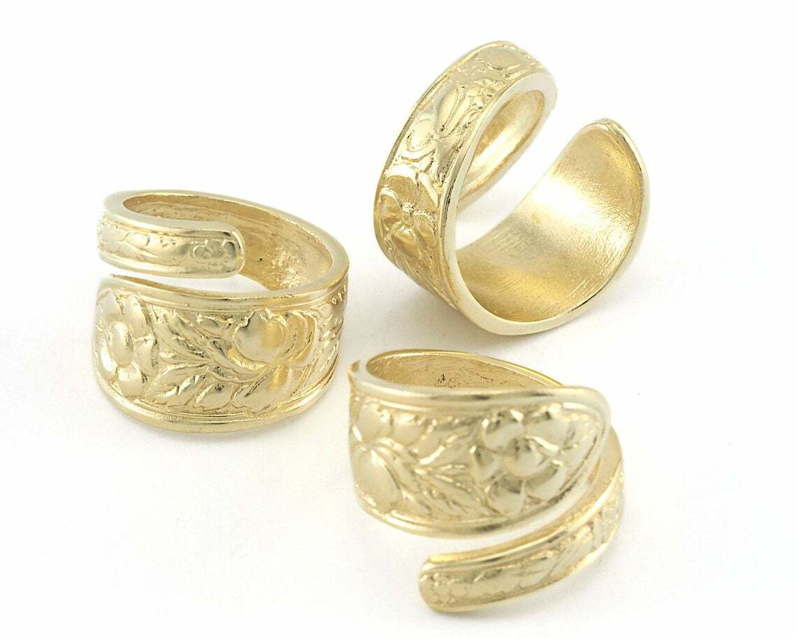 Spoon Ring Flower Patterned Adjustable Ring Raw Brass 18mm 8US inner size 4049