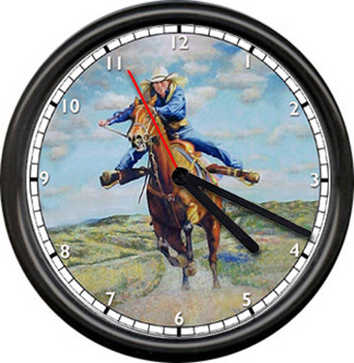 Cowgirl Horse Barrel Racing Trail Gift Rodeo Equestrian Western Sign Wall Clock