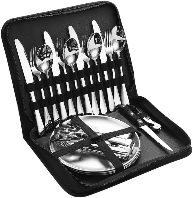 20pcs Camping Kitchen Tableware Mess Cutlery for 4 Person Dinnerware Set Picnic