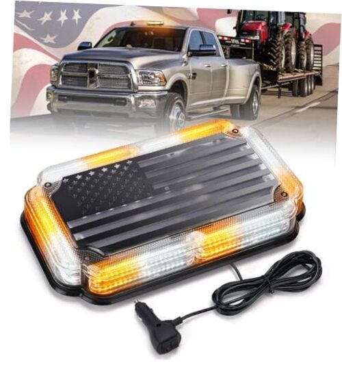 300% Bright 108 LED Roof Top Strobe Light, US Flag Pattern Amber White