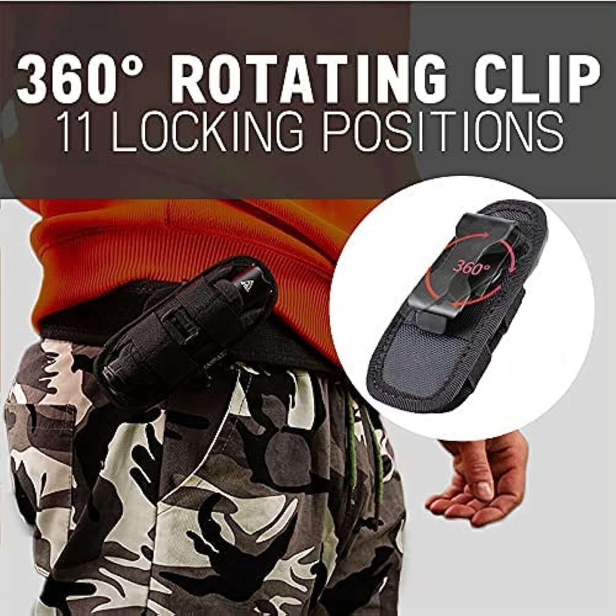Tactical Flashlight Holster Duty Belt Bag Rotatable Clip 360 Degree Holder Case