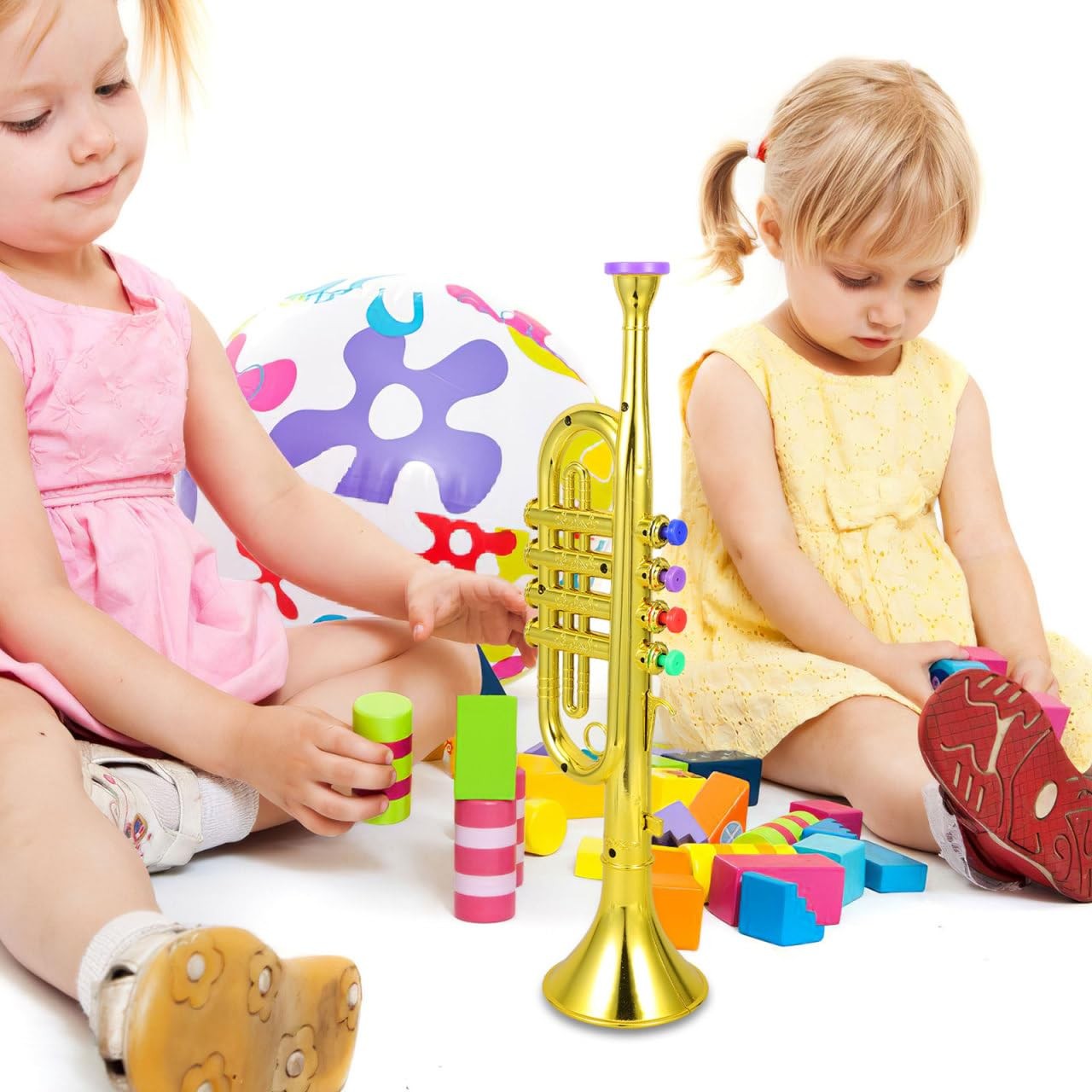 Plastic Trumpet Musical Instruments Toy with 4 Colored Coded Keys Teaching So...
