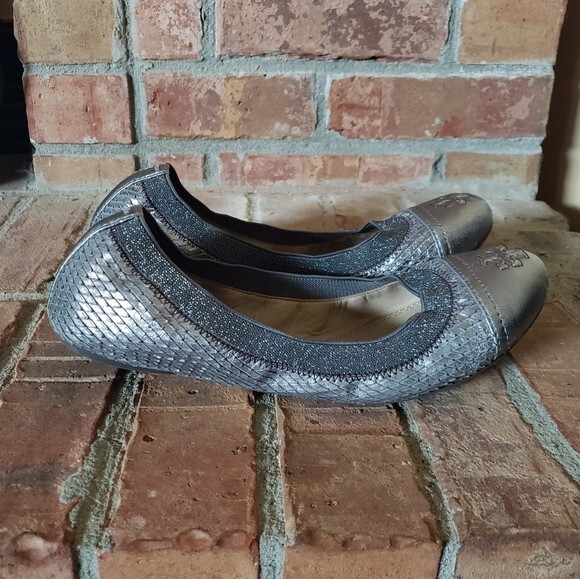 Tory Burch Silver Gabby Python Ballet Flats