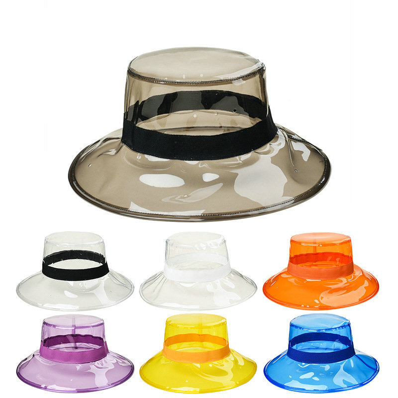 Clear PVC Wide Brim Bucket Hat Unisex Waterproof Festival Wedding Photo Cap