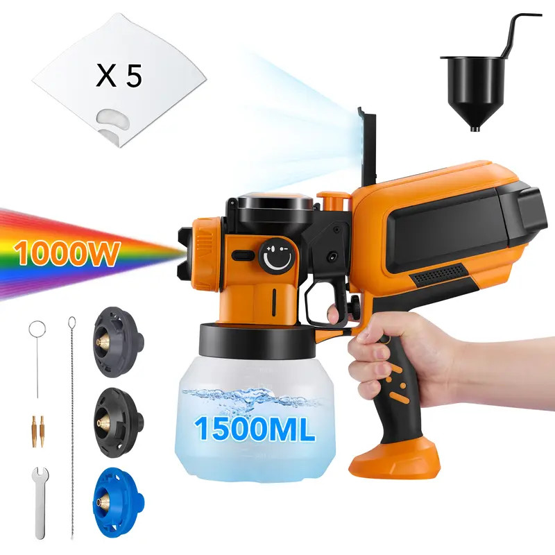 Complete 1000W Electric Paint Sprayer Kit 1500ML Cup Adjustable Flow & Easy Clea