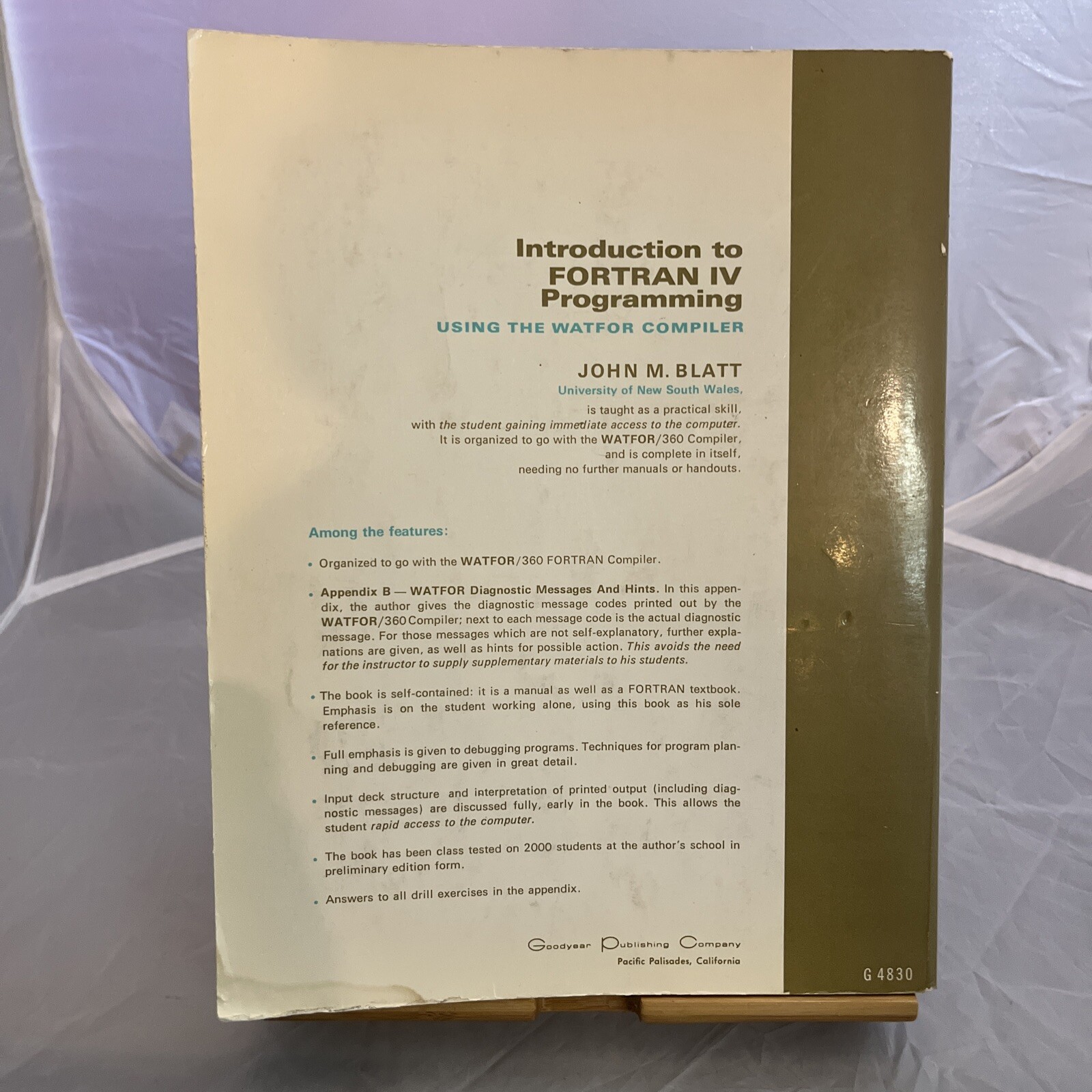 1968 Introduction to Fortran IV Programming Softcover Book John M. Blatt