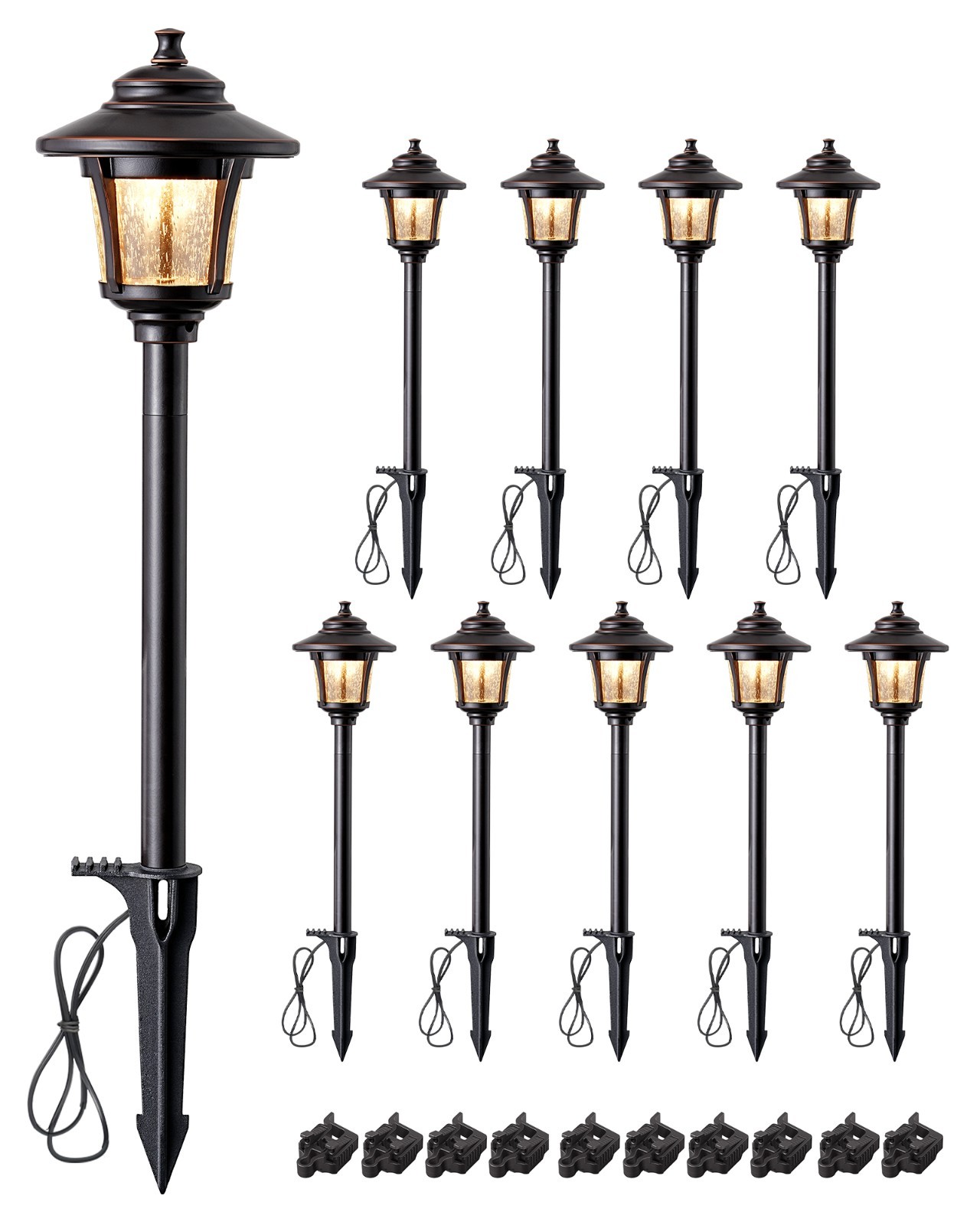 EDISHINE 10PK Oil-Rubbed Bronze Path Light 12V 3W 120LM 3000K Waterproof Wired