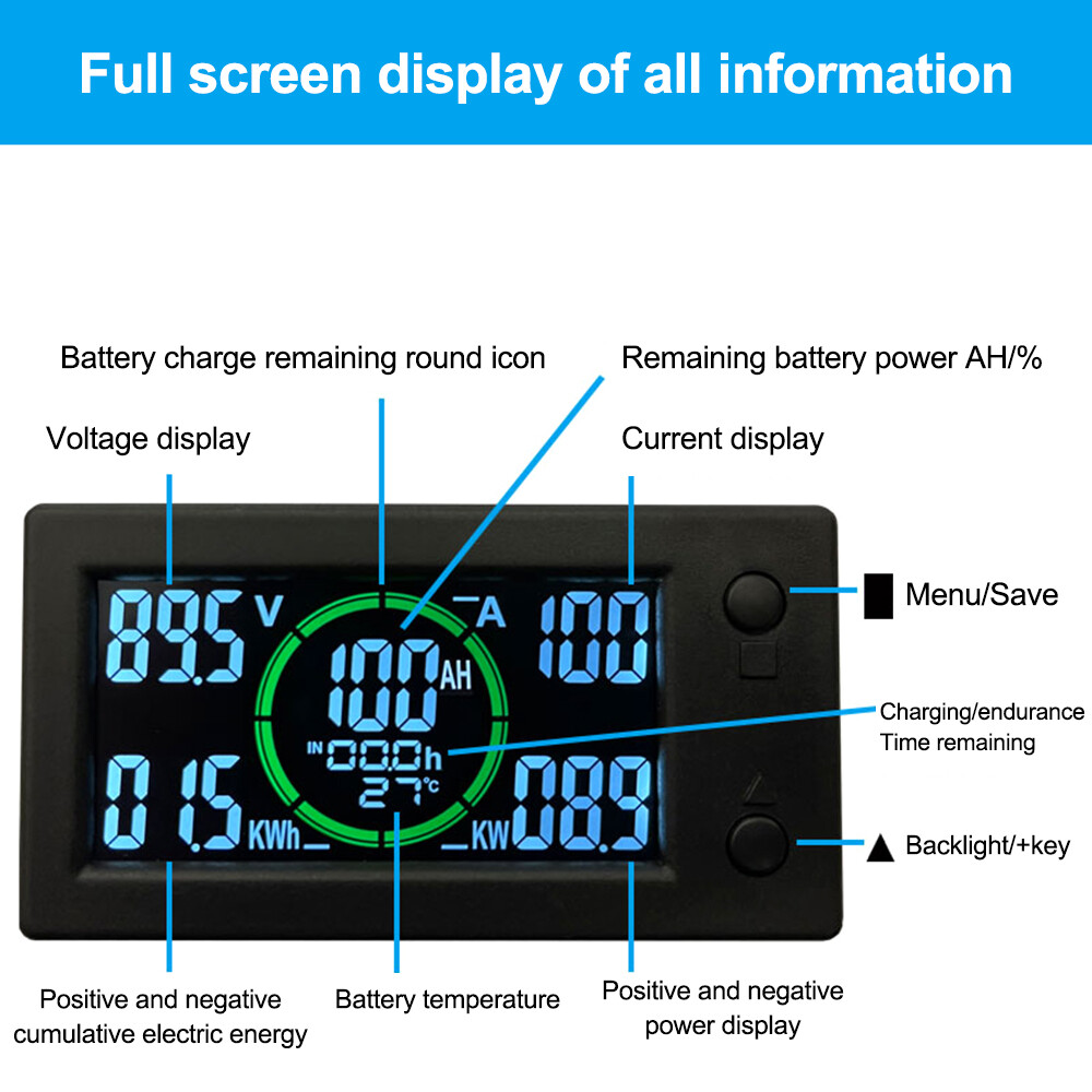DC0-300V 50A/100A/200A/400A Bluetooth Voltage Current Power Energy Coulomb Meter
