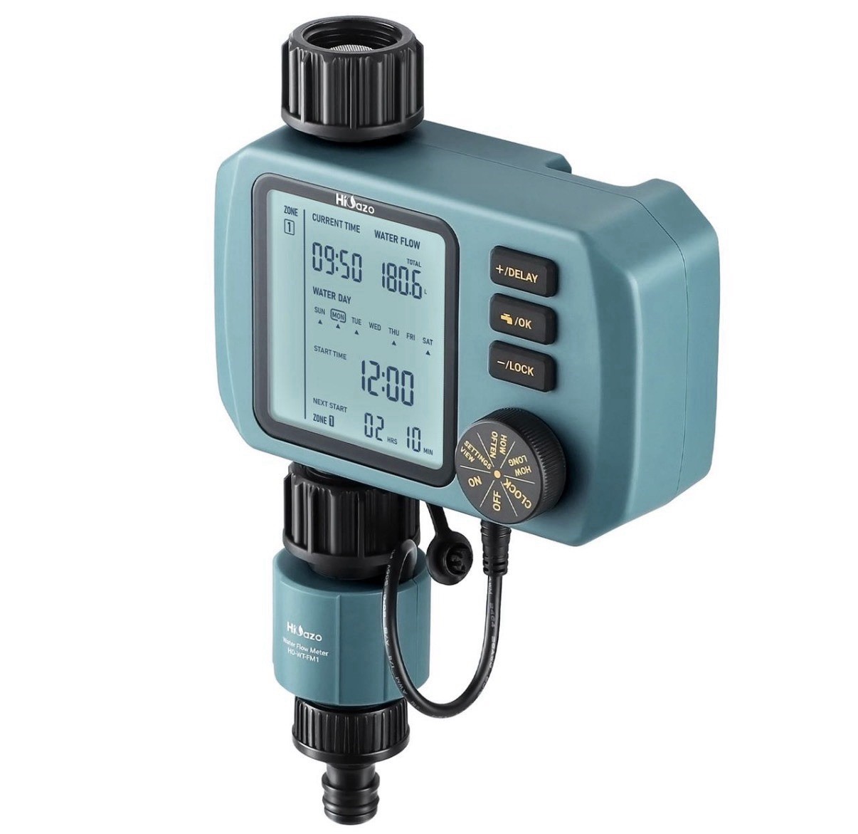 HiOazo HO-WT-1 Programmable Water Timer w/ Flow Meter Garden Hose Open Box.