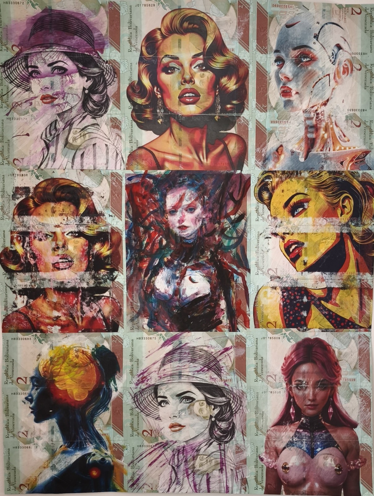Value of Beauty Original Art on 27 Venezuelan Bolivar Banknotes 1/1 COA