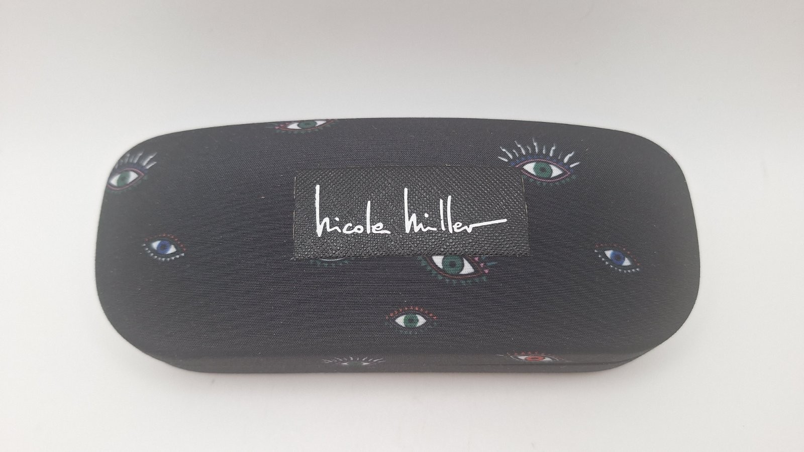 Nicole Miller Hard Black With Eyes Clamshell Eyeglasses Case Pink Interior