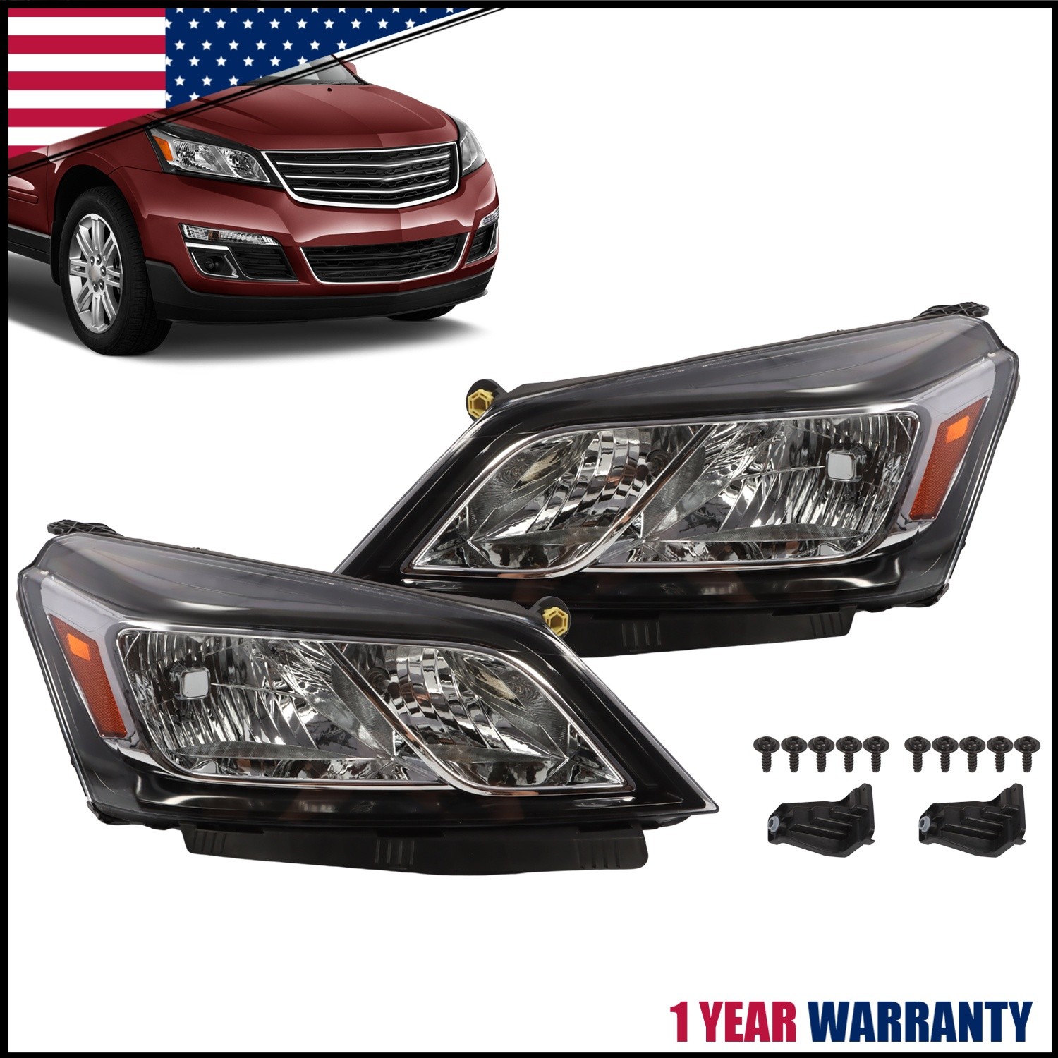 For Chevy Traverse 2013 14 15 16 17 Left&Right Side Headlights Halogen Chrome